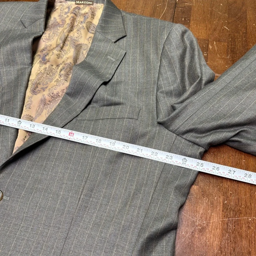 Marzoni Suit Mens 50 Gray Pinstripe Italian Wool Two Button Paisley Lining 40x34